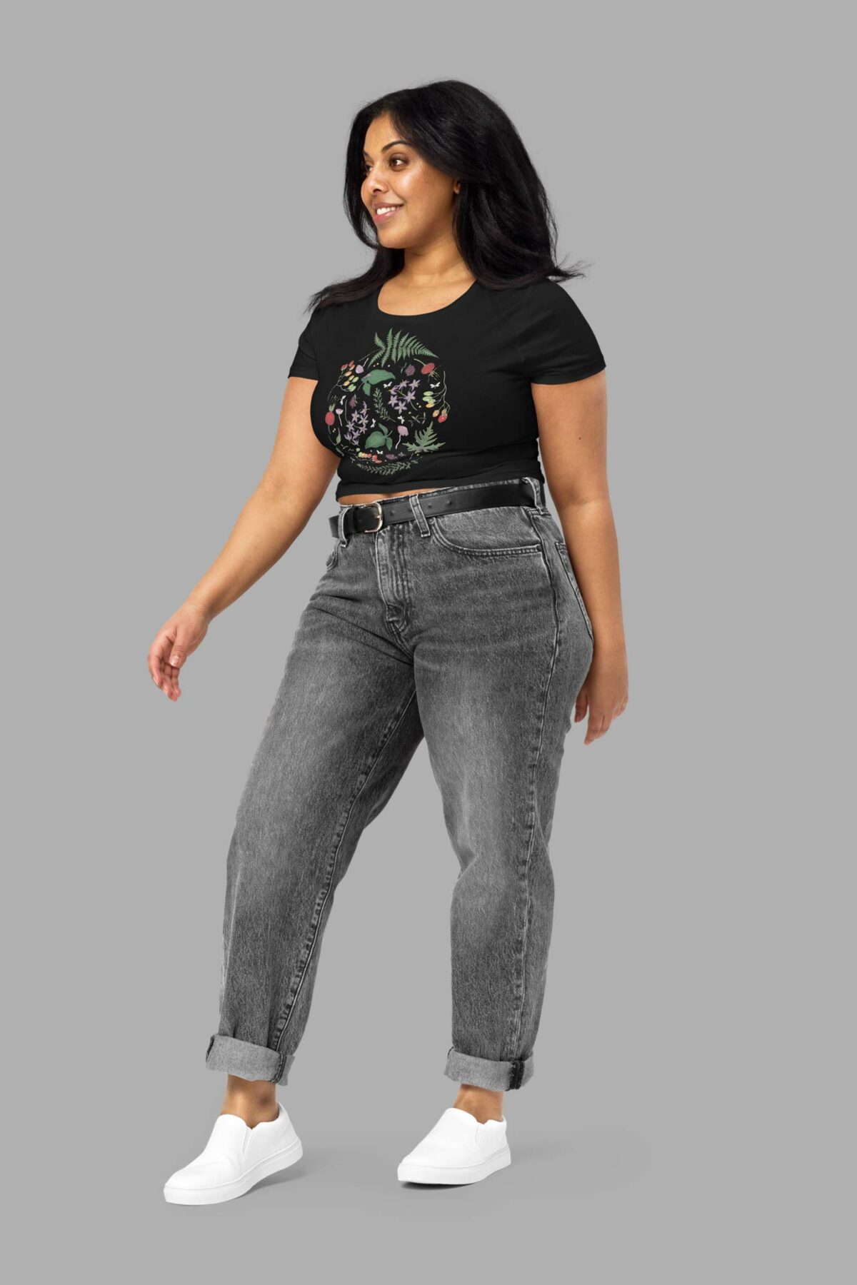 cosmic drifters nightshade print womens crop tee black front 2