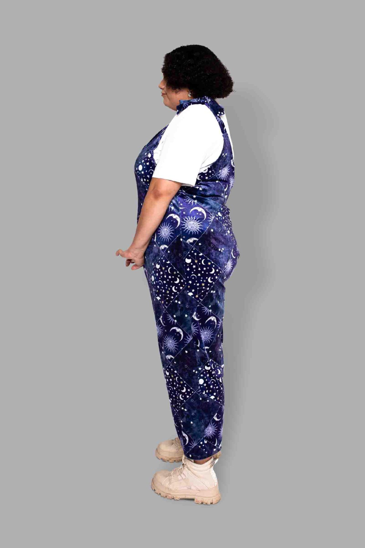 cosmic drifters patchwork celestial print velvet romper side