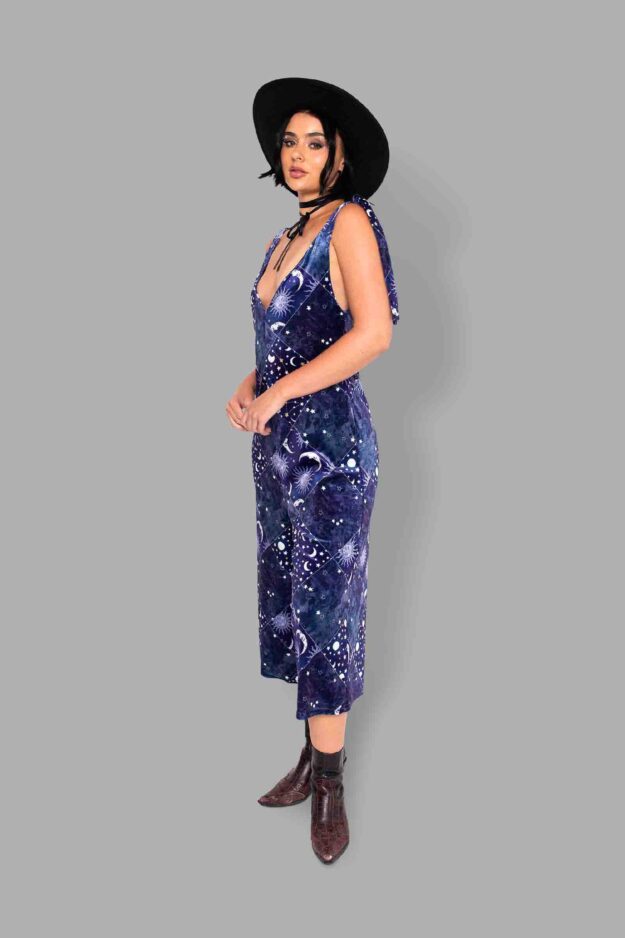 cosmic drifters patchwork celestial print velvet romper side2