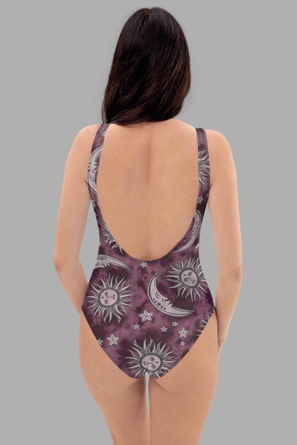 cosmic drifters pink suns moons print all over print one piece swimsuit back
