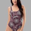 cosmic drifters pink suns moons print all over print one piece swimsuit front