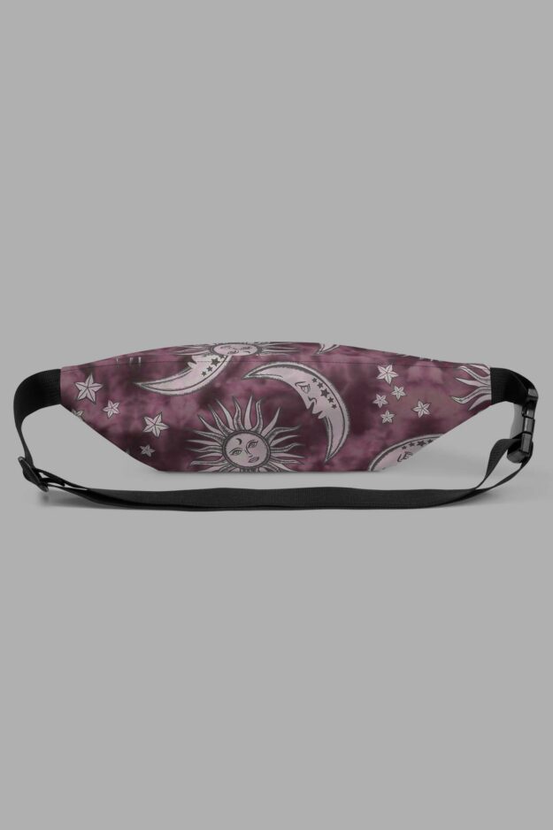 cosmic drifters pink suns moons print fanny pack back
