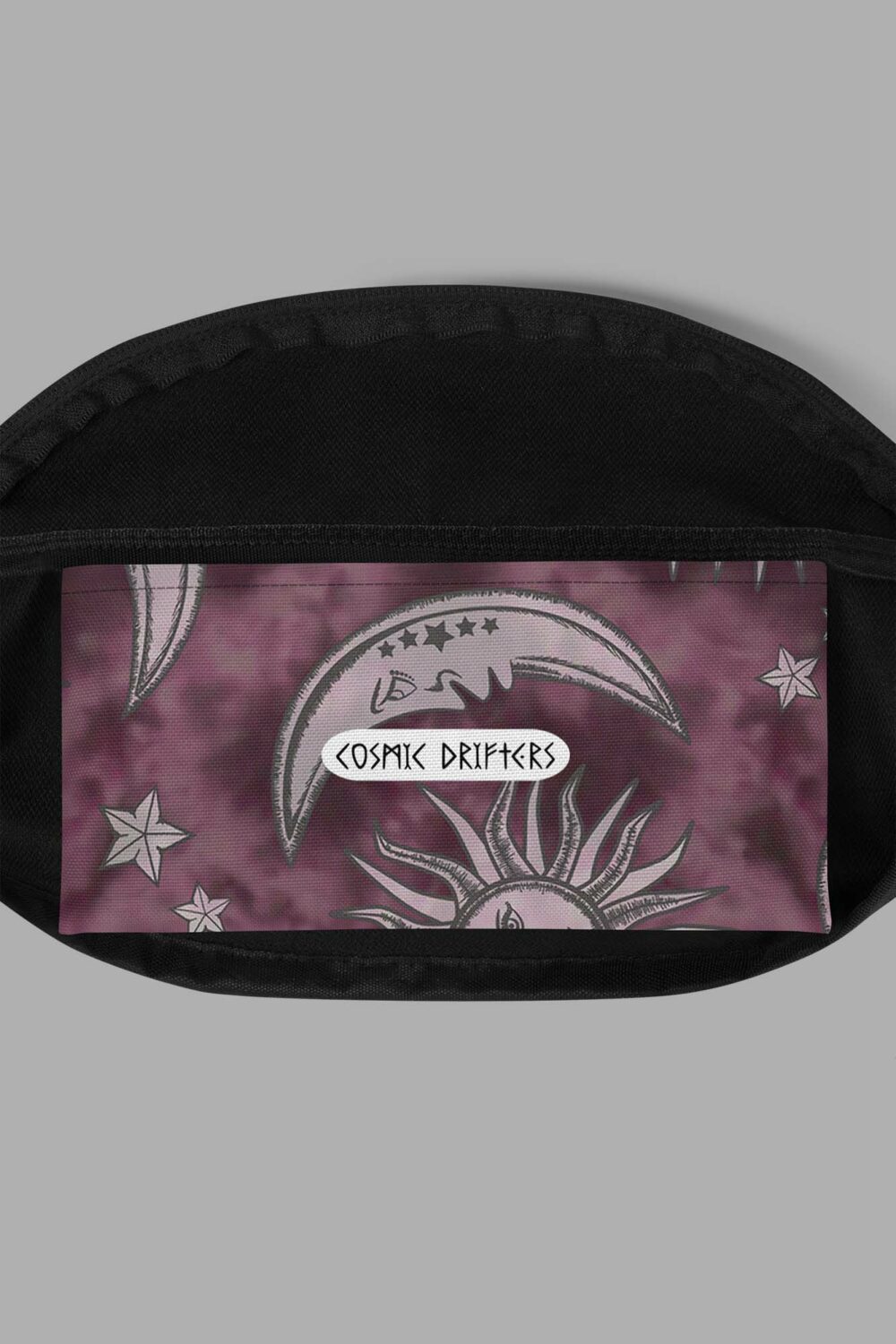 cosmic drifters pink suns moons print fanny pack pocket