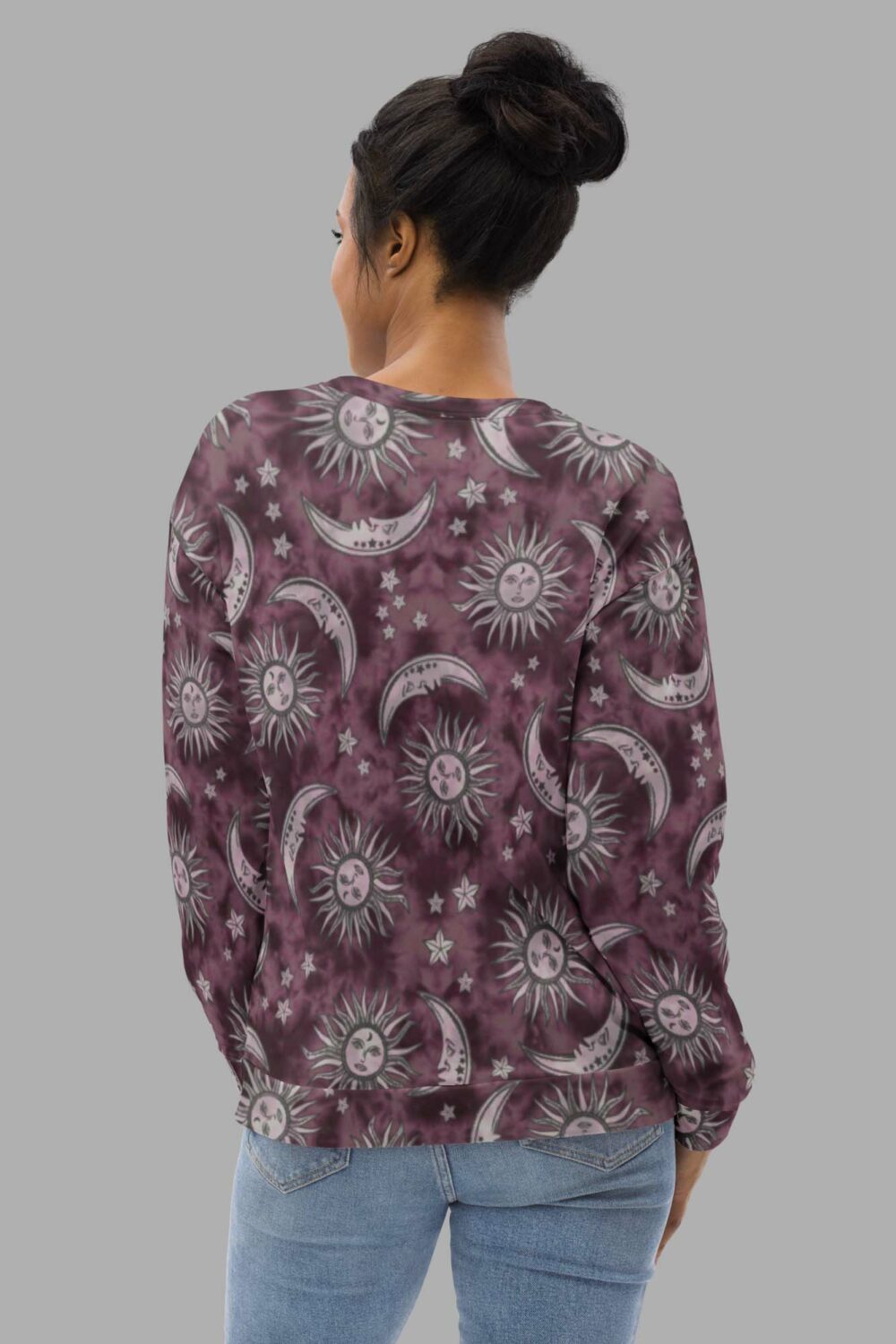 cosmic drifters pink suns moons print sweater back2