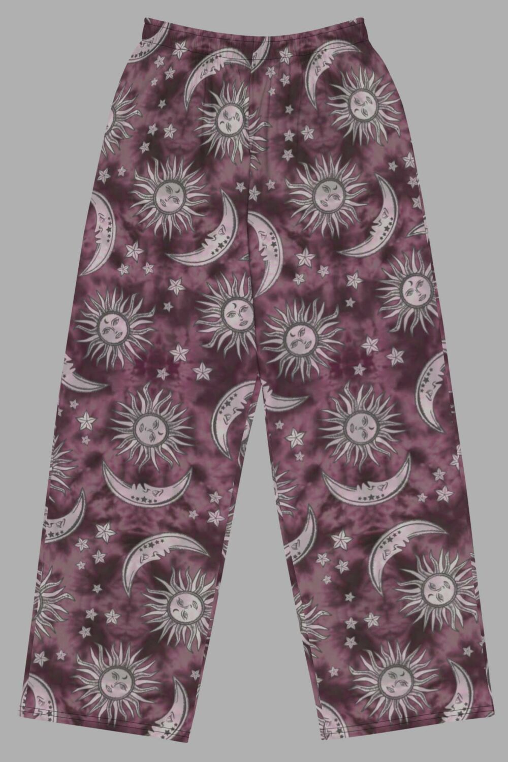 cosmic drifters pink suns moons print wide leg lounge pants front