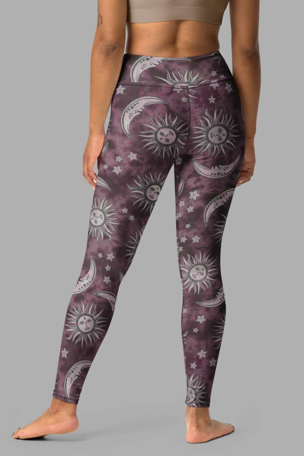 cosmic drifters pink suns moons witch print one piece yoga leggings back