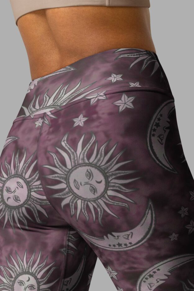 cosmic drifters pink suns moons witch print one piece yoga leggings close