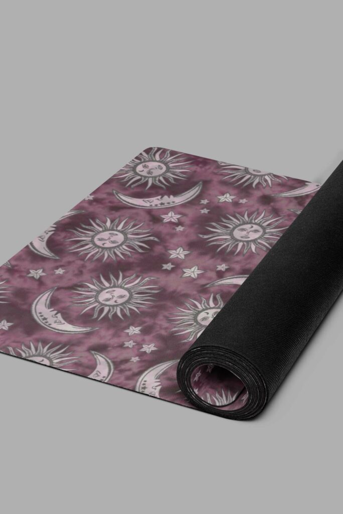 Pink Suns and Moons Print Yoga mat - Cosmic Drifters