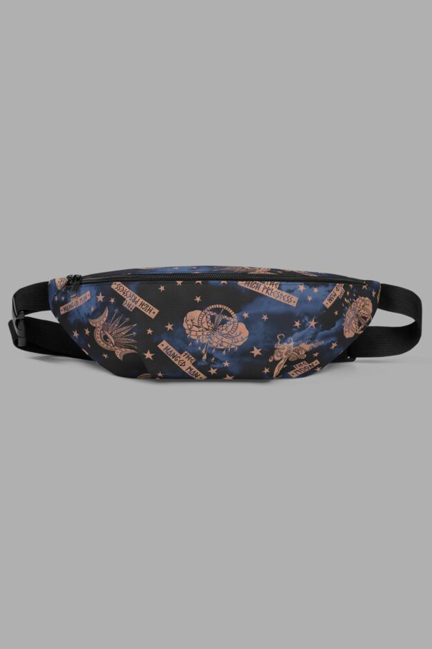 cosmic drifters pink tarot print fanny pack front