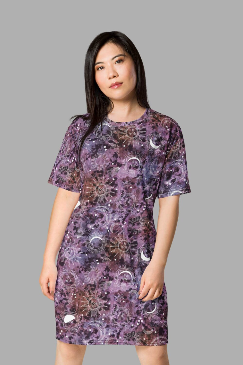 cosmic drifters stormy celeste print all over print t shirt dress front 2