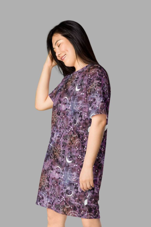 cosmic drifters stormy celeste print all over print t shirt dress side