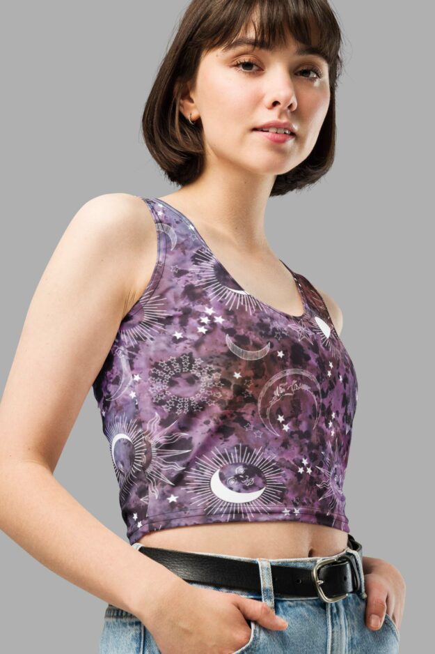 cosmic drifters stormy celeste print crop top close