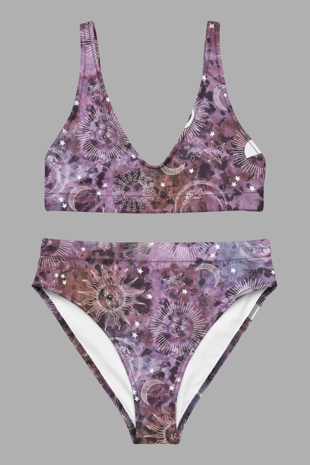 cosmic drifters stormy celeste print high waist bikini front2