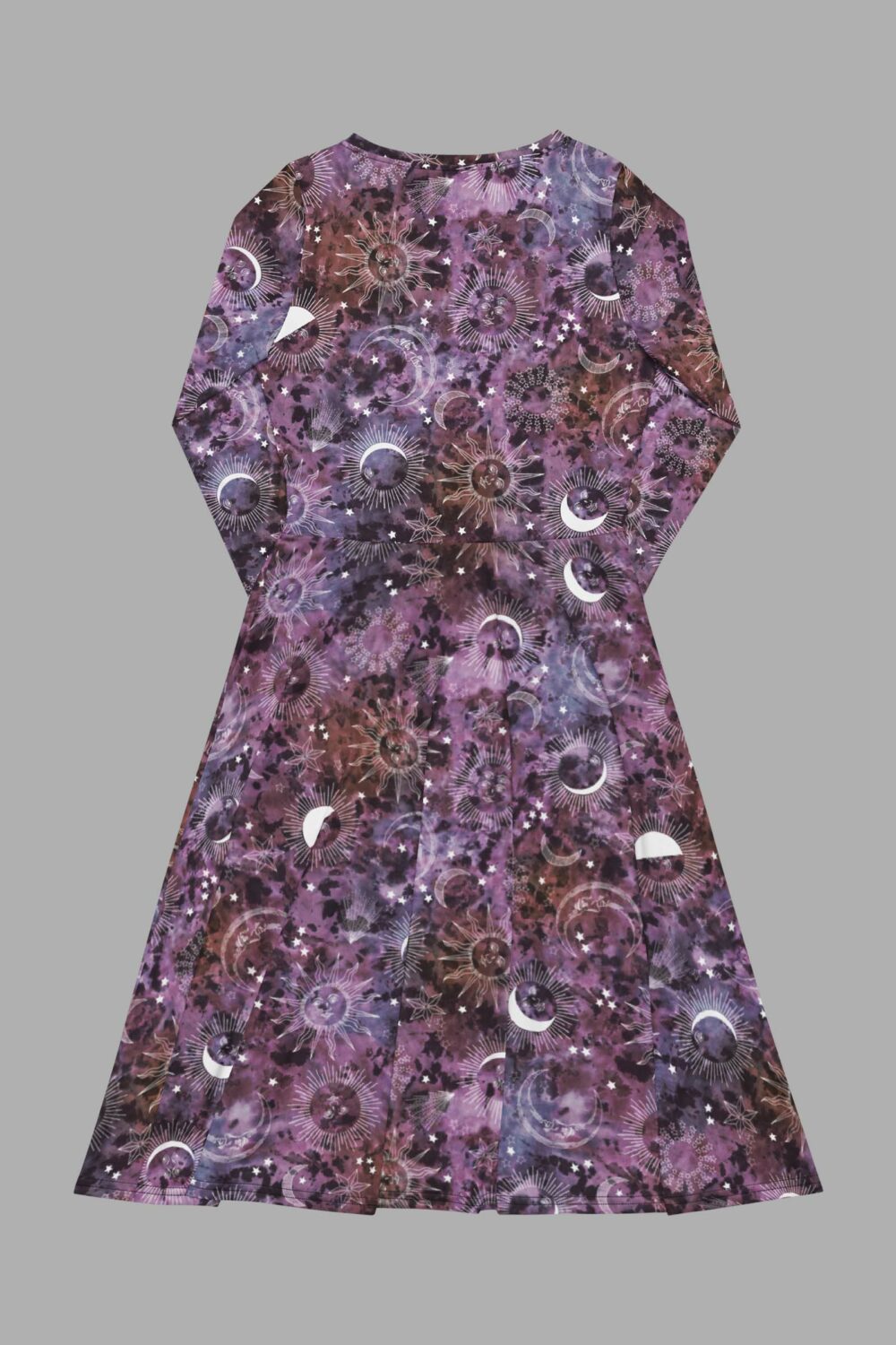 cosmic drifters stormy celeste print long sleeve midi dress back