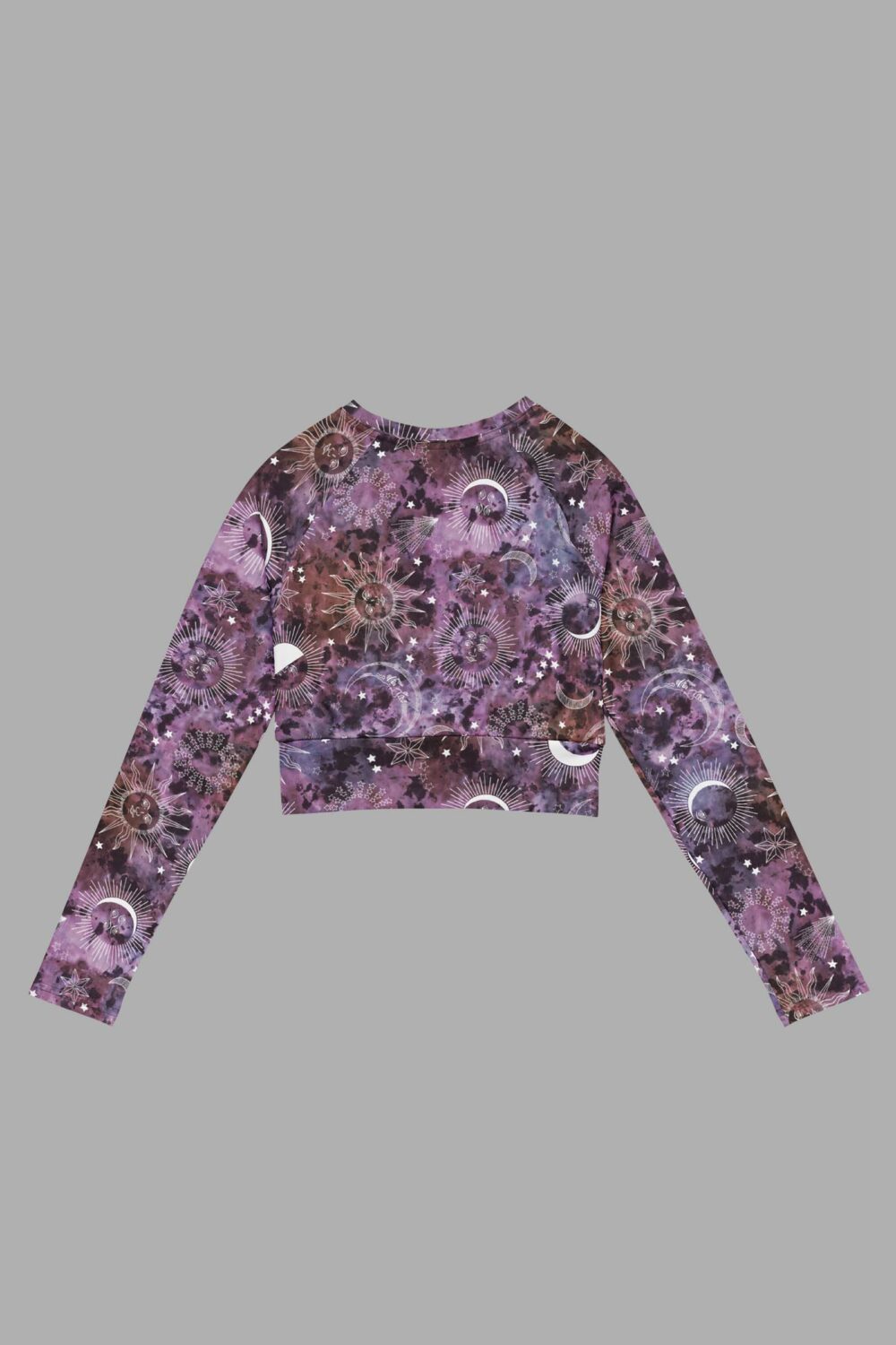 cosmic drifters stormy celeste print recycled long sleeve crop top back 2