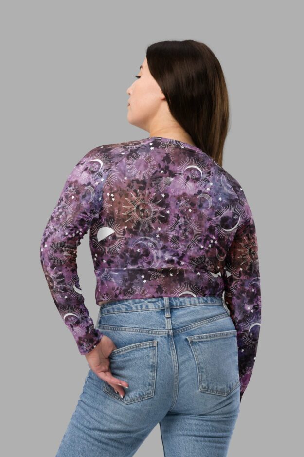 cosmic drifters stormy celeste print recycled long sleeve crop top back