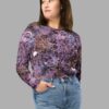 cosmic drifters stormy celeste print recycled long sleeve crop top front