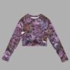 cosmic drifters stormy celeste print recycled long sleeve crop top front 2