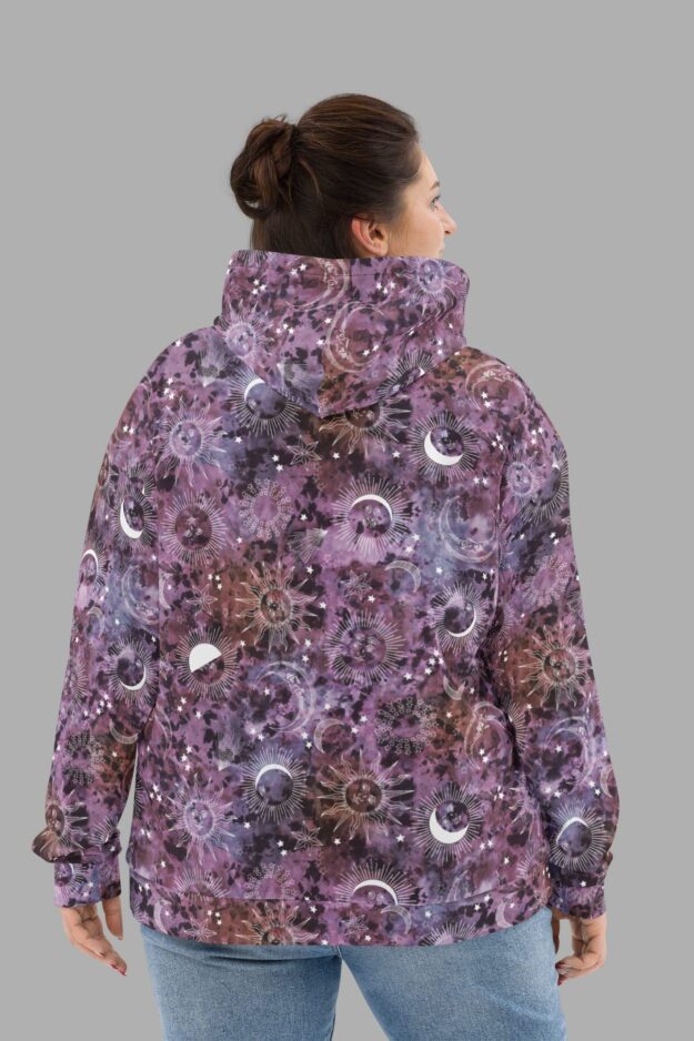 cosmic drifters stormy celeste print recycled unisex hoodie back