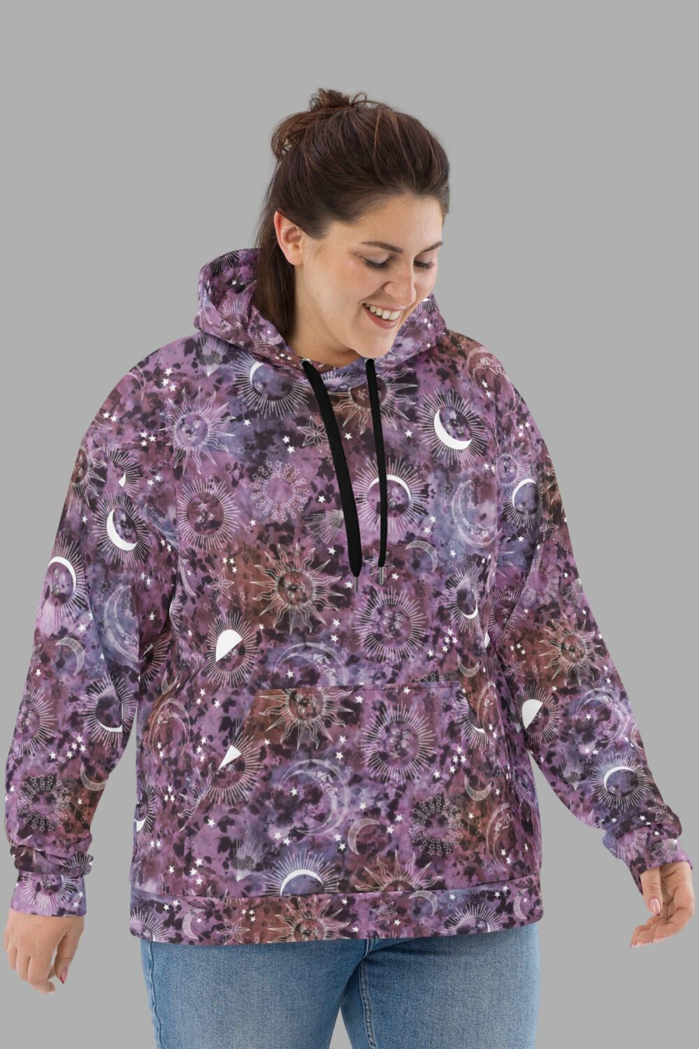 cosmic drifters stormy celeste print recycled unisex hoodie front