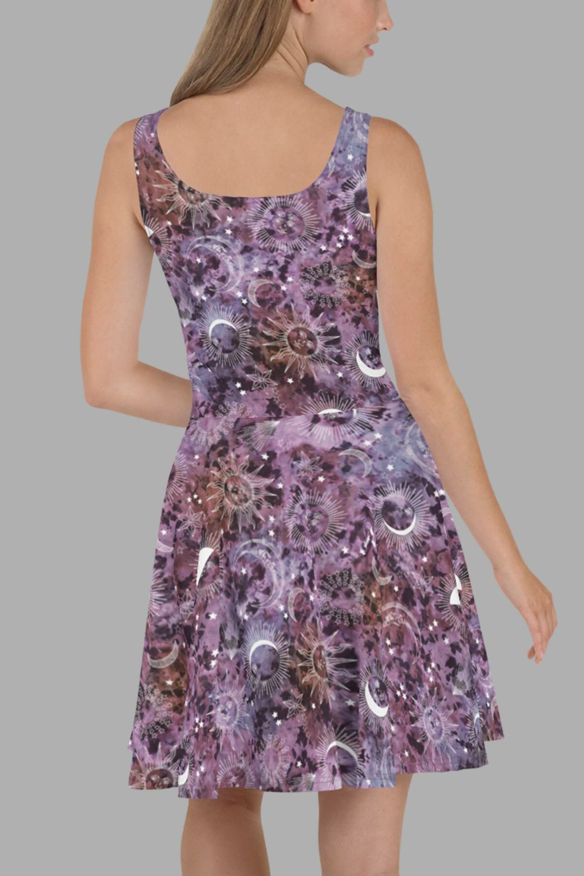 cosmic drifters stormy celeste print skater dress back 2