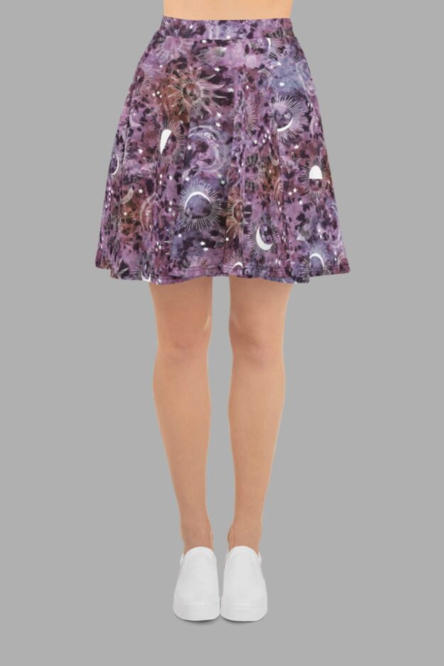 cosmic drifters stormy celeste print skater skirt front 2