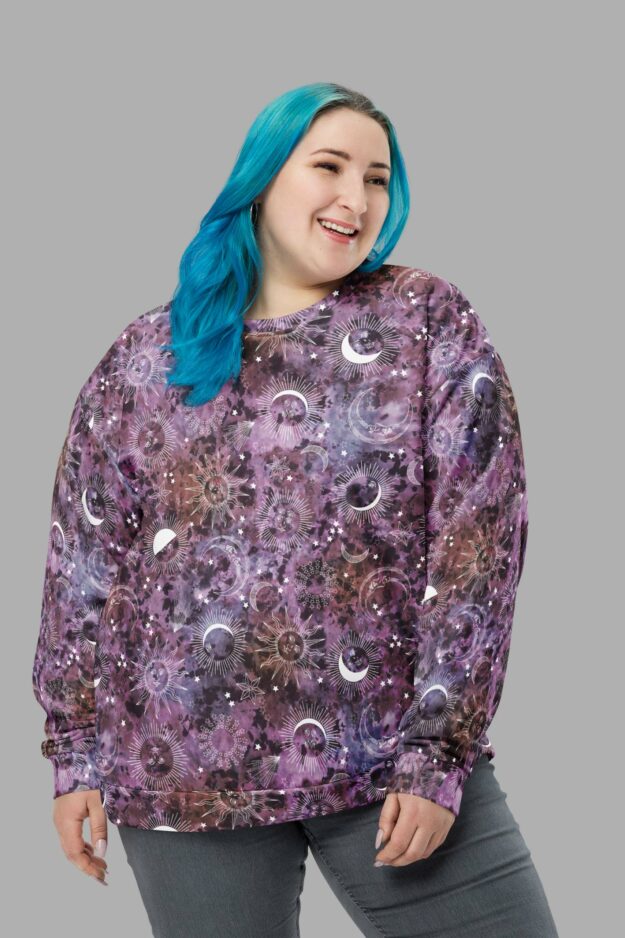 cosmic drifters stormy celeste print sweater front