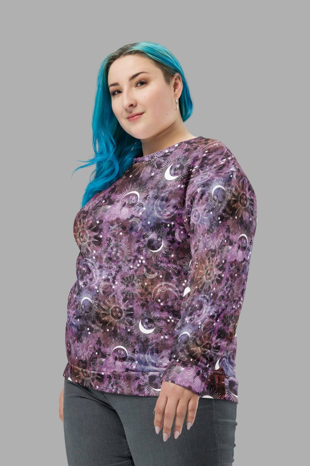 cosmic drifters stormy celeste print sweater side