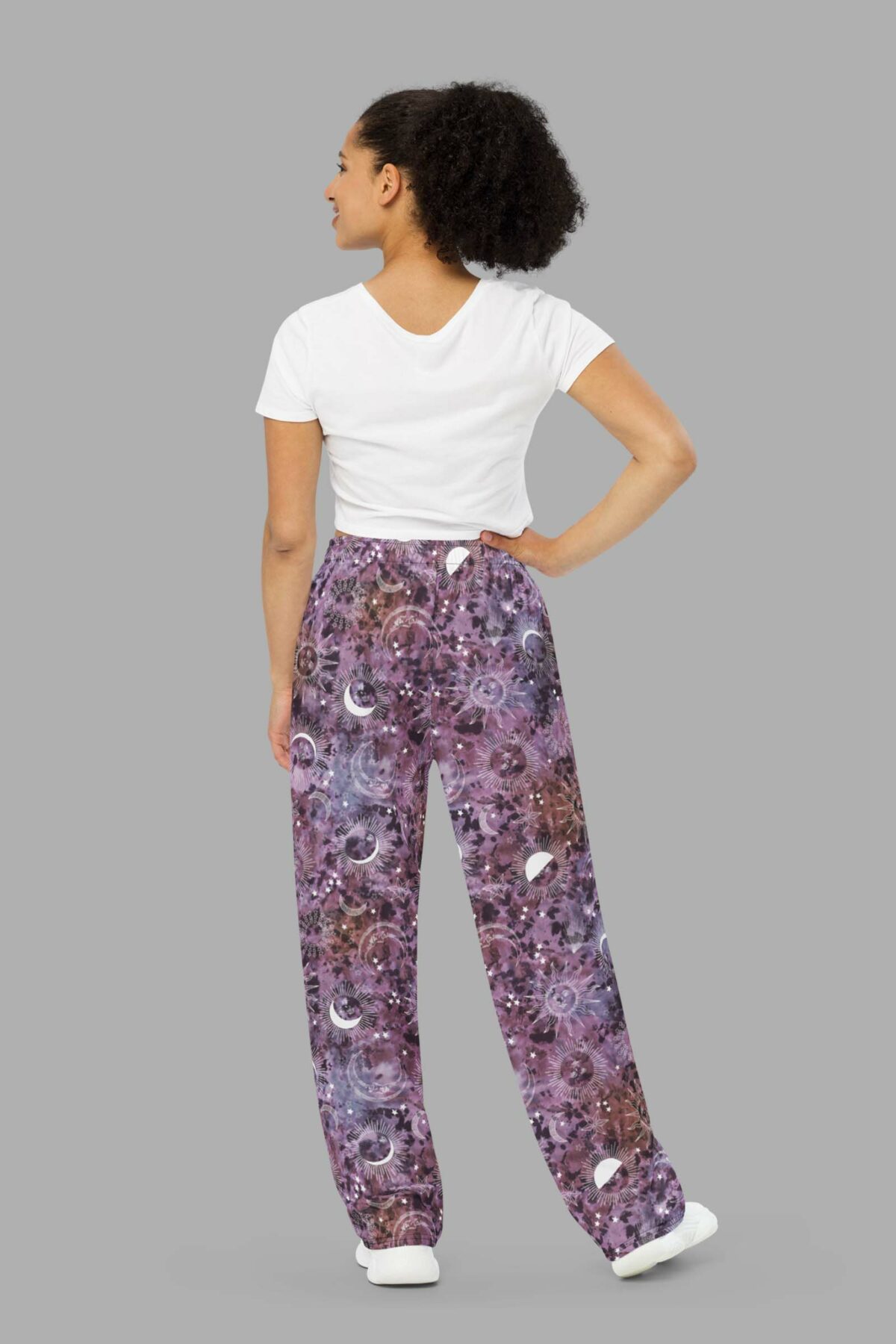 cosmic drifters stormy celeste print unisex wide leg pants back