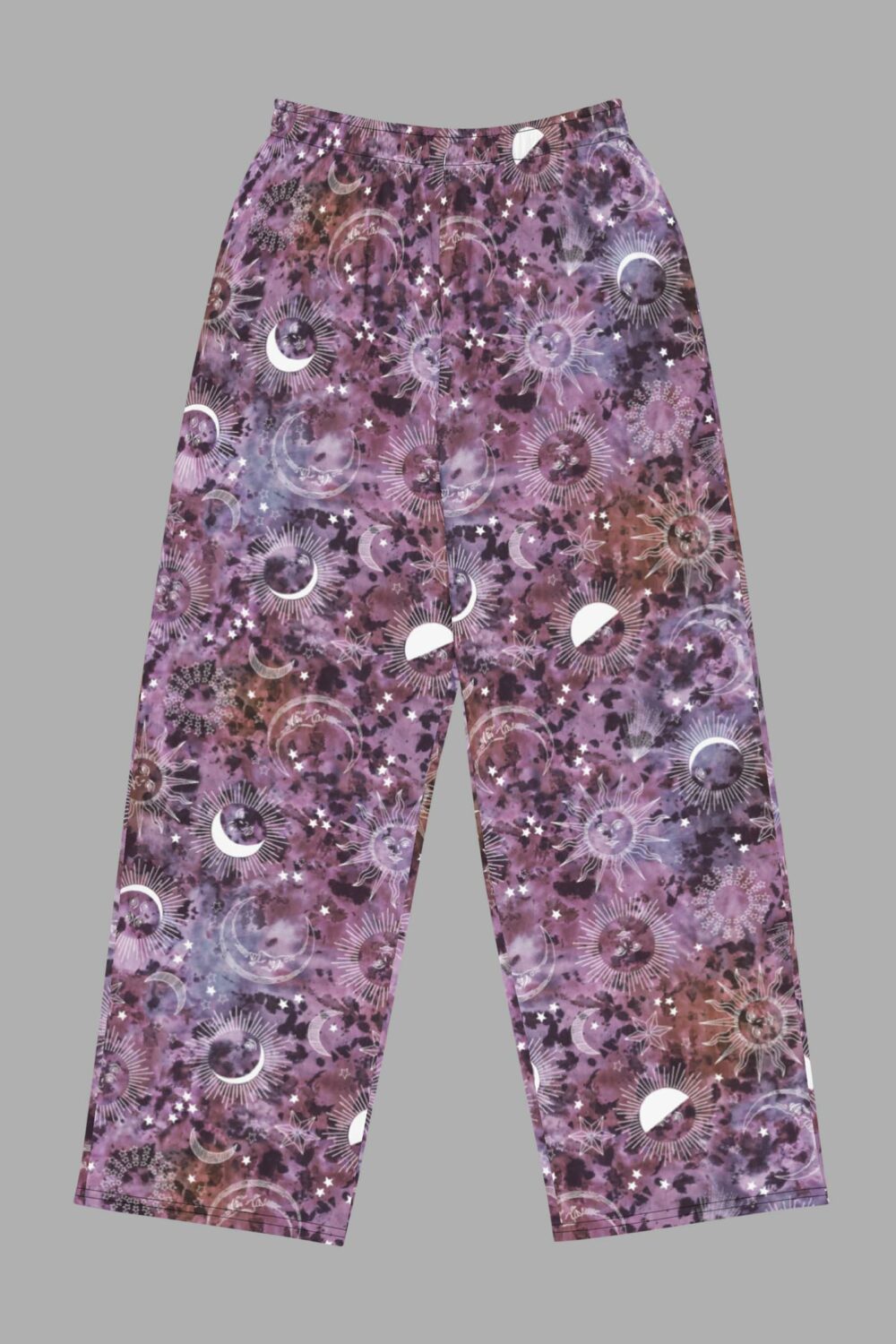 cosmic drifters stormy celeste print unisex wide leg pants front 2