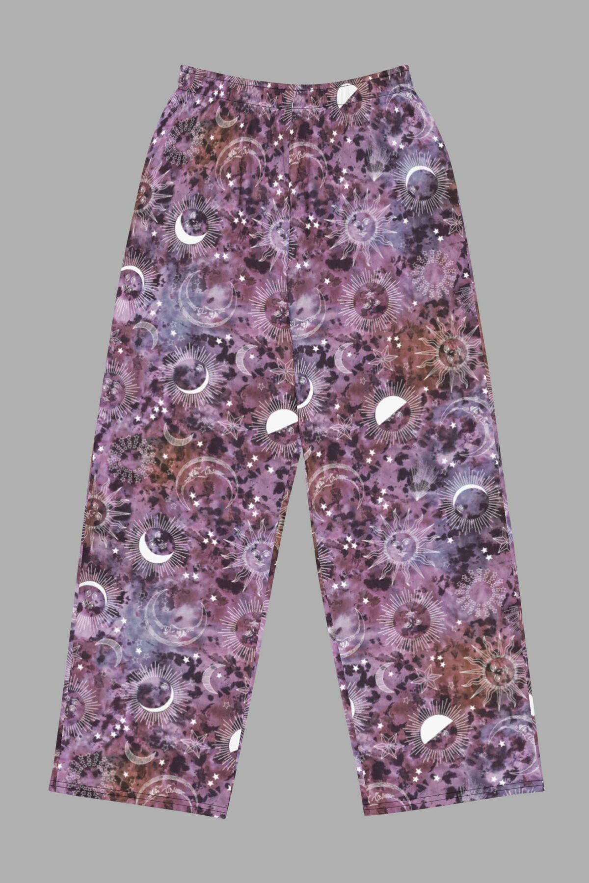 cosmic drifters stormy celeste print unisex wide leg pants front 2