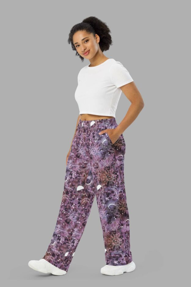 cosmic drifters stormy celeste print unisex wide leg pants side