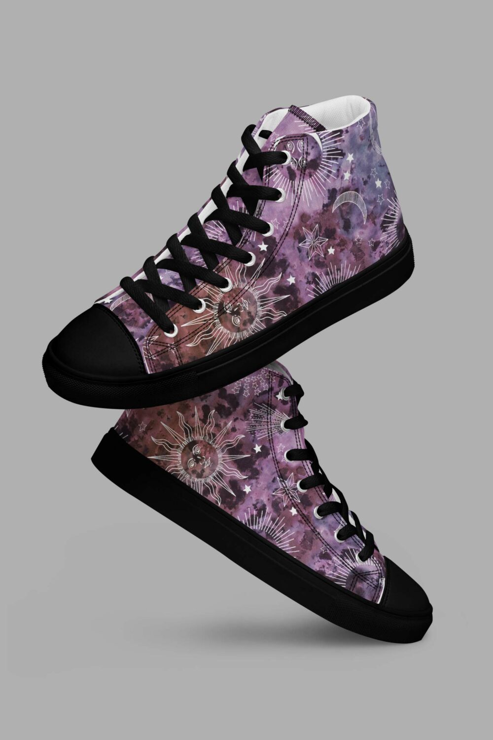 cosmic drifters stormy celeste print womens high top canvas shoes 2