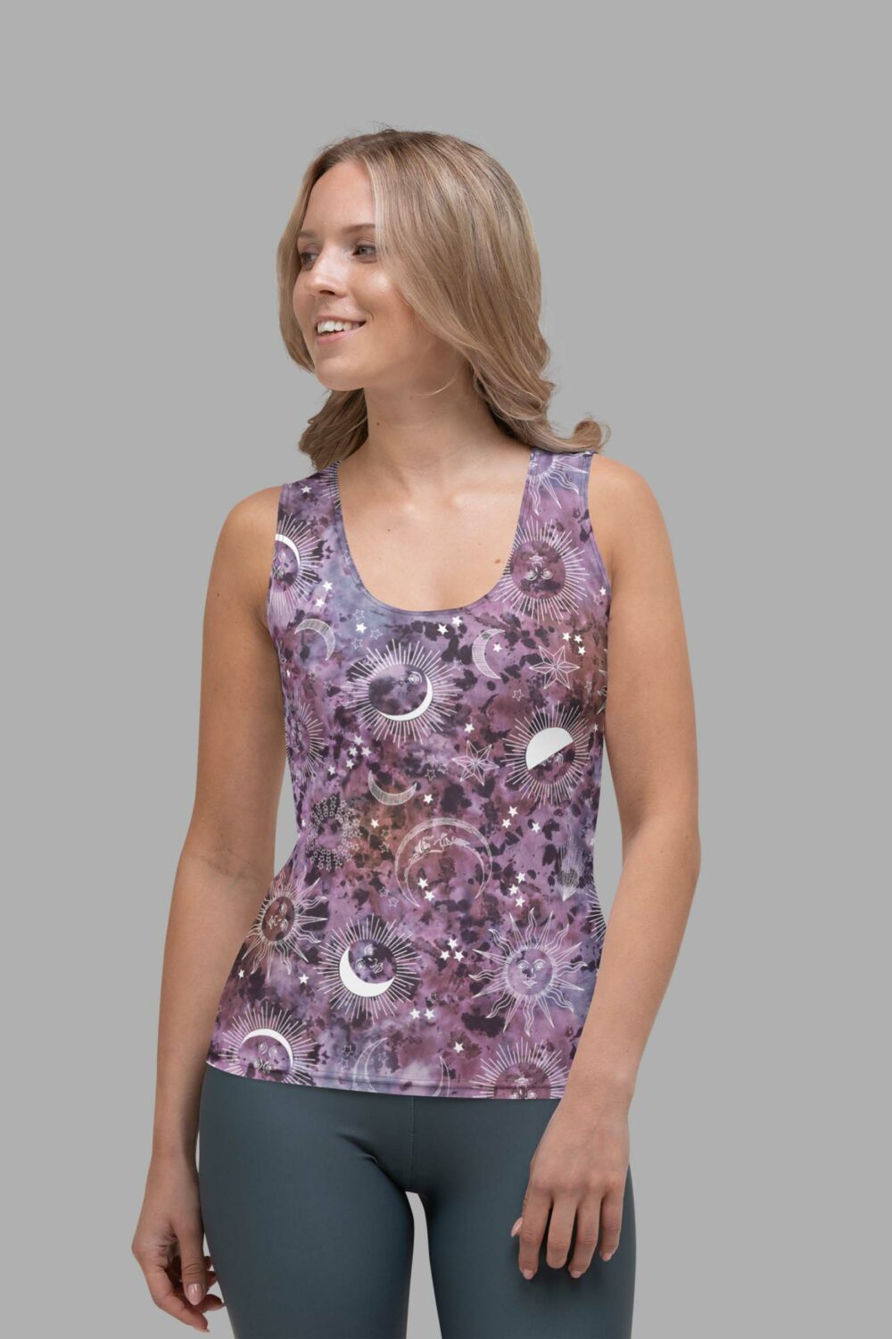 cosmic drifters stormy celeste print womens tank top front