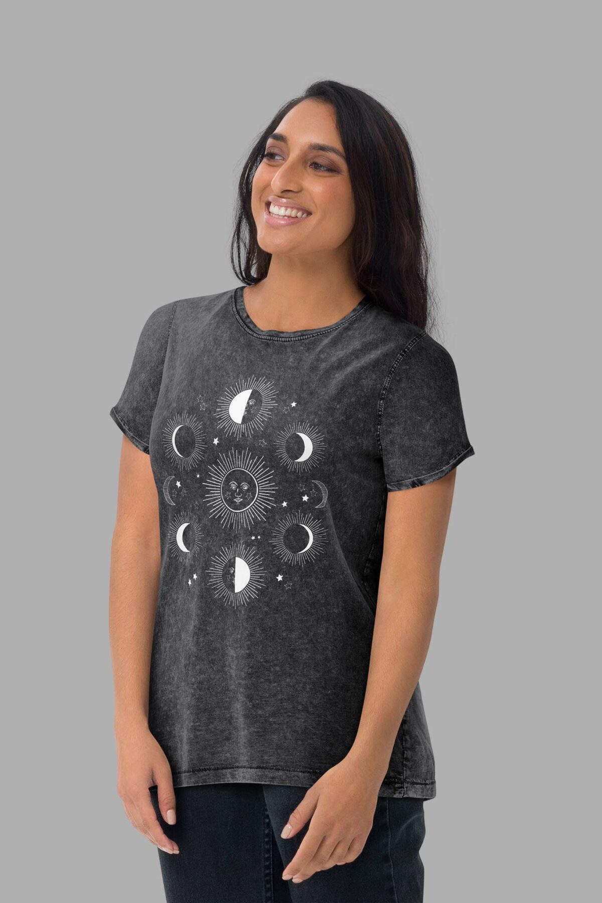 cosmic drifters stormy celeste unisex denim t shirt front 2