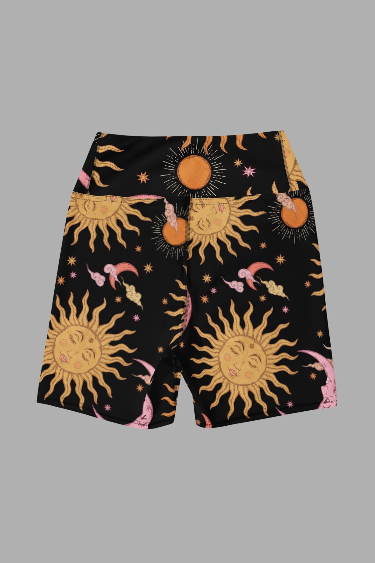 cosmic drifters stormy celestial dreams print yoga shorts back