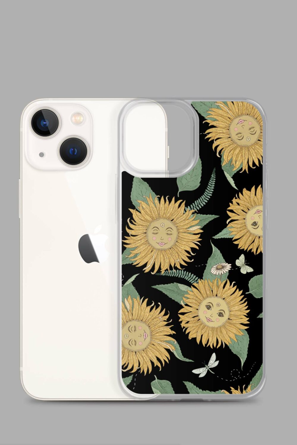 cosmic drifters sunflower daze print clear case for iphone iphone 13 mini case with phone 64df712e9295a