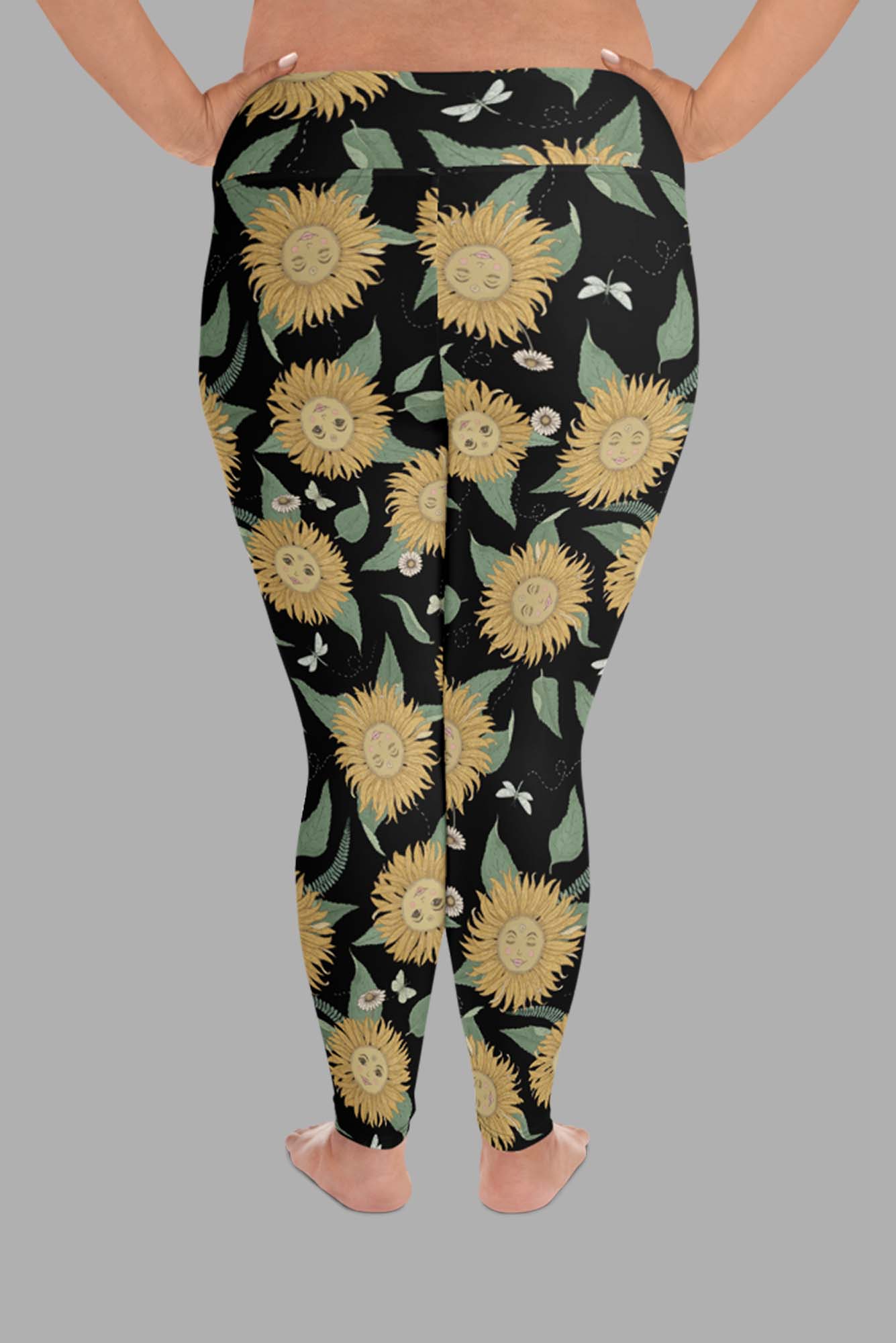 Sunflower Daze Print Yoga Leggings, 2XL-6XL