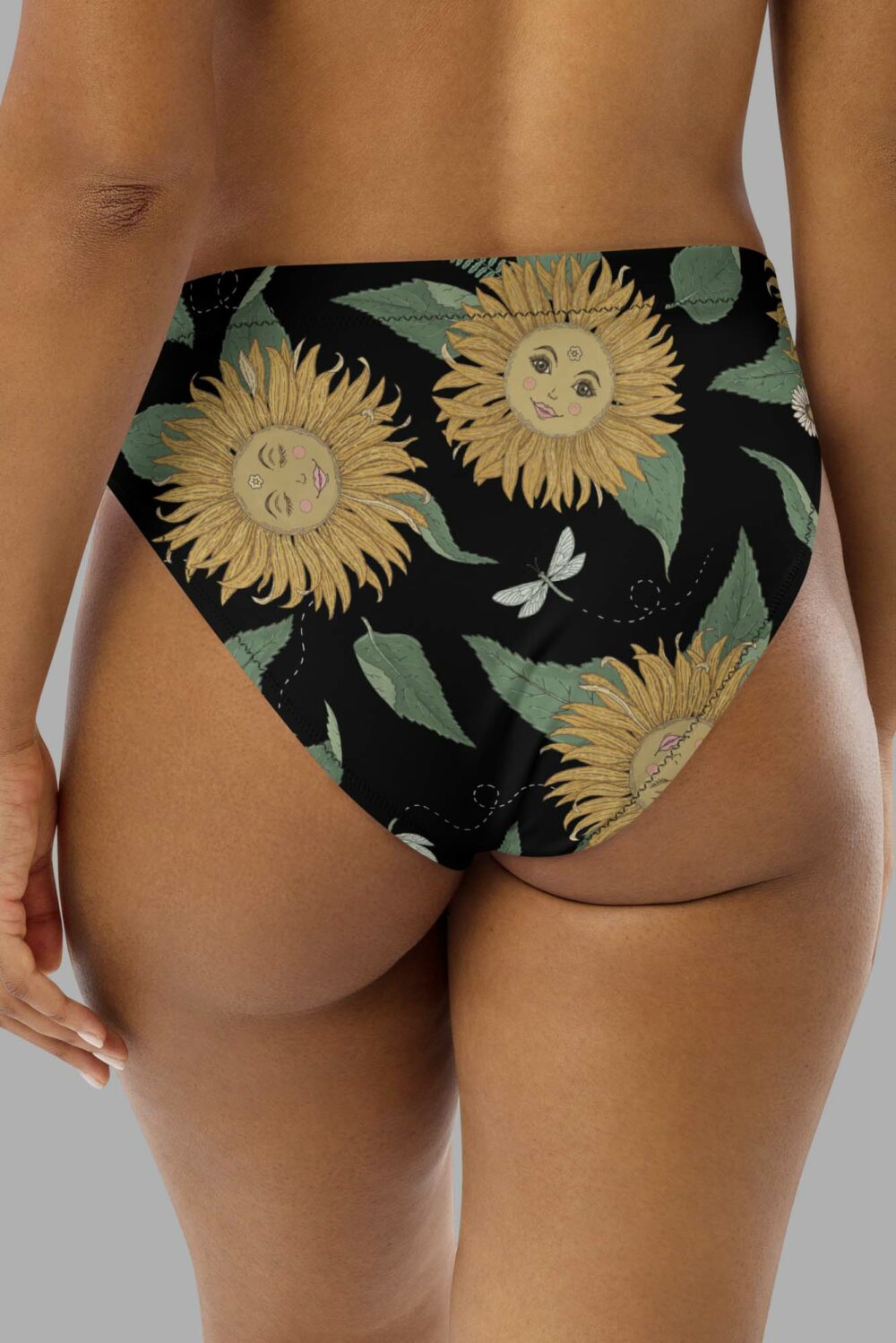 cosmic drifters sunflower daze print recycled high waisted bikini bottom
