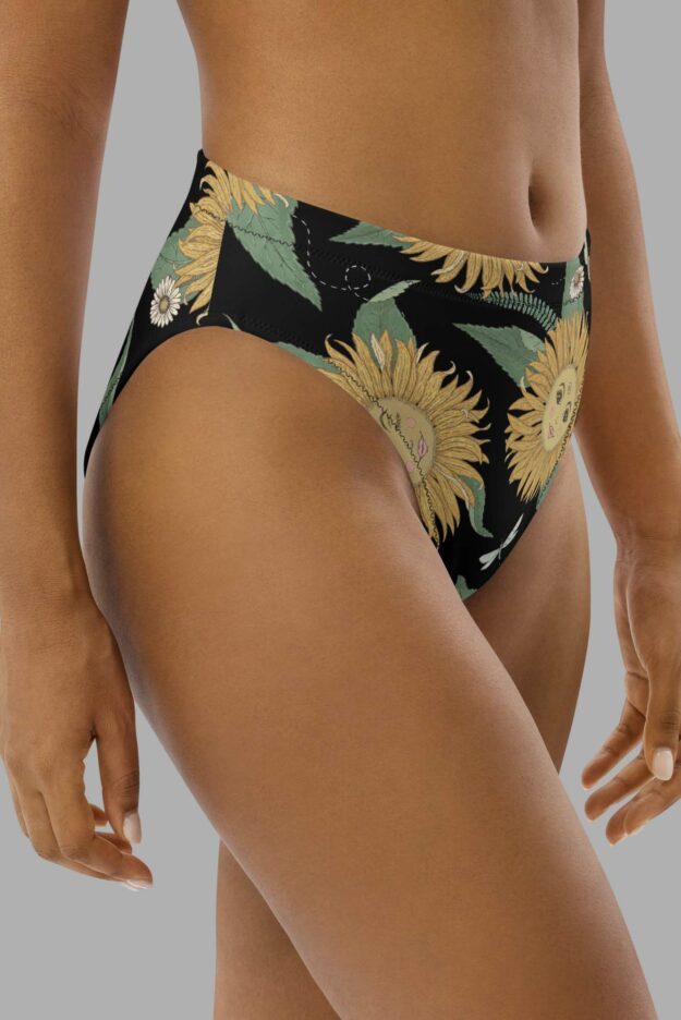 cosmic drifters sunflower daze print recycled high waisted bikini bottom side