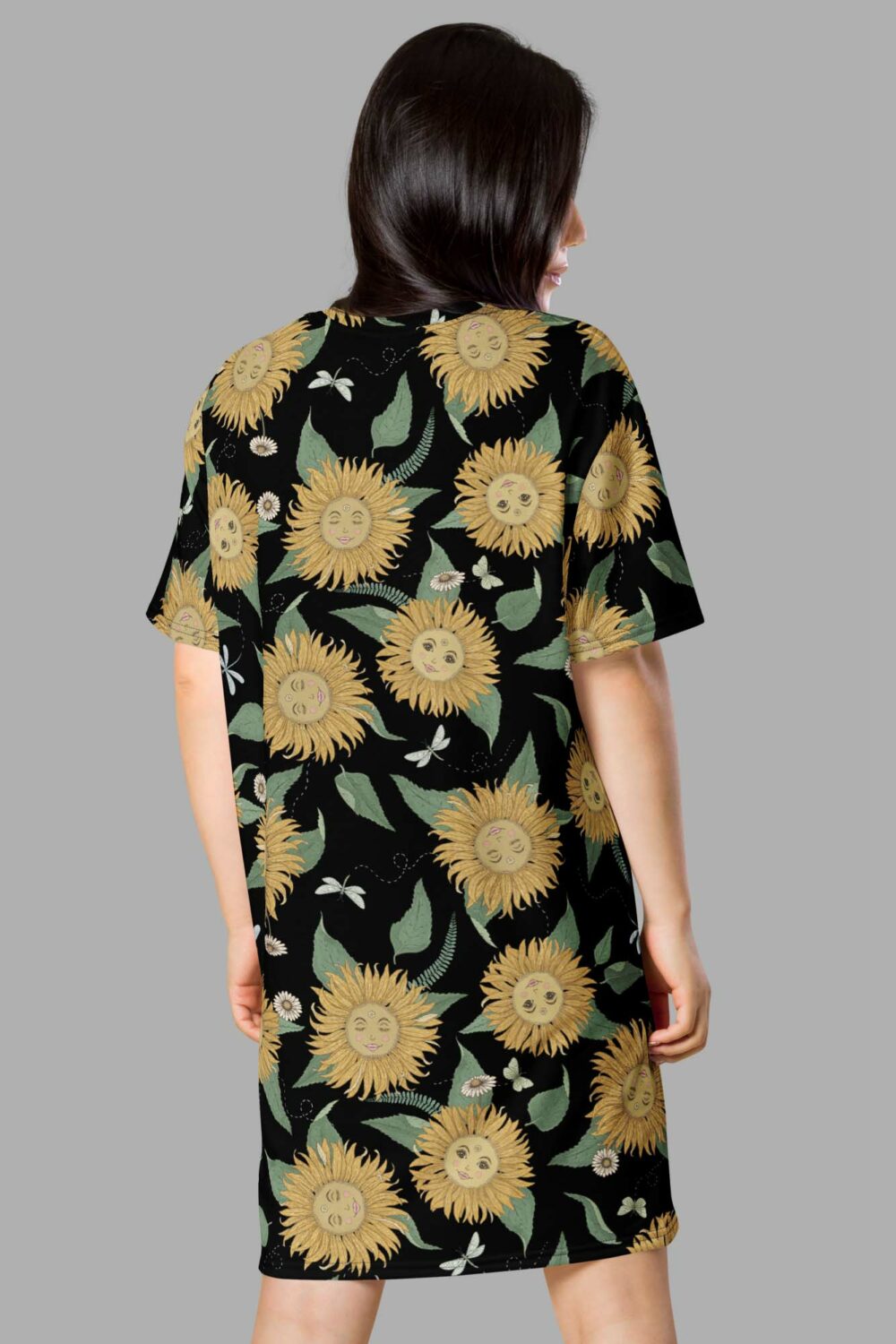 cosmic drifters sunflower daze print t shirt dress back