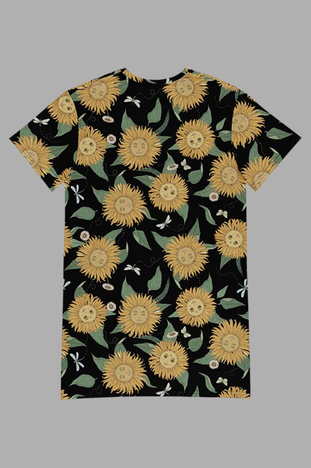 cosmic drifters sunflower daze print t shirt dress back2