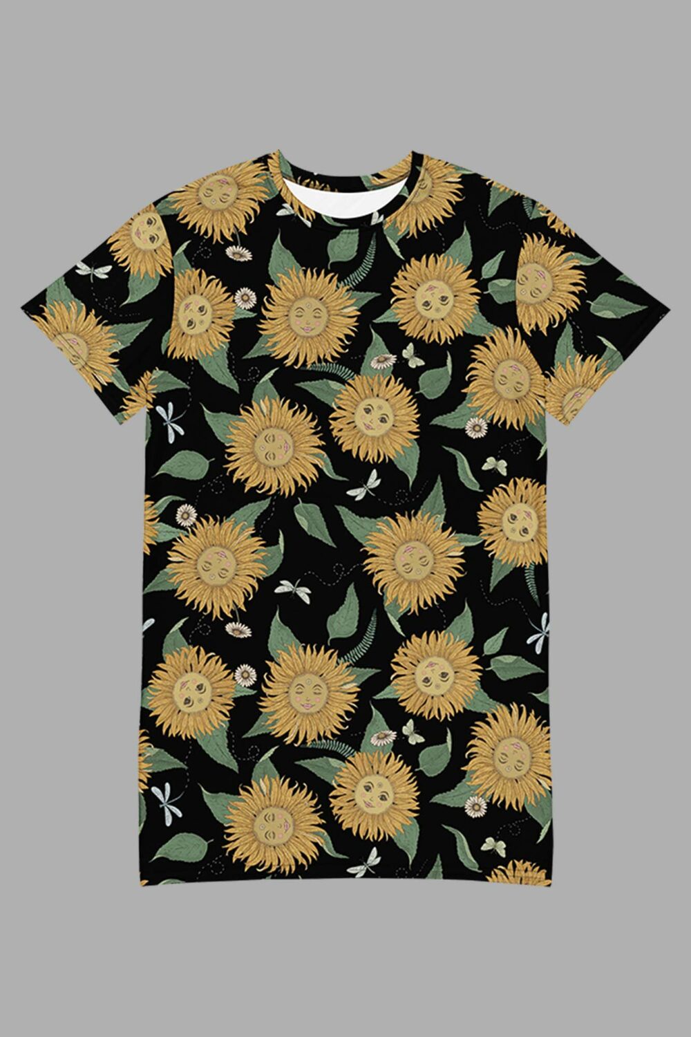 cosmic drifters sunflower daze print t shirt dress front