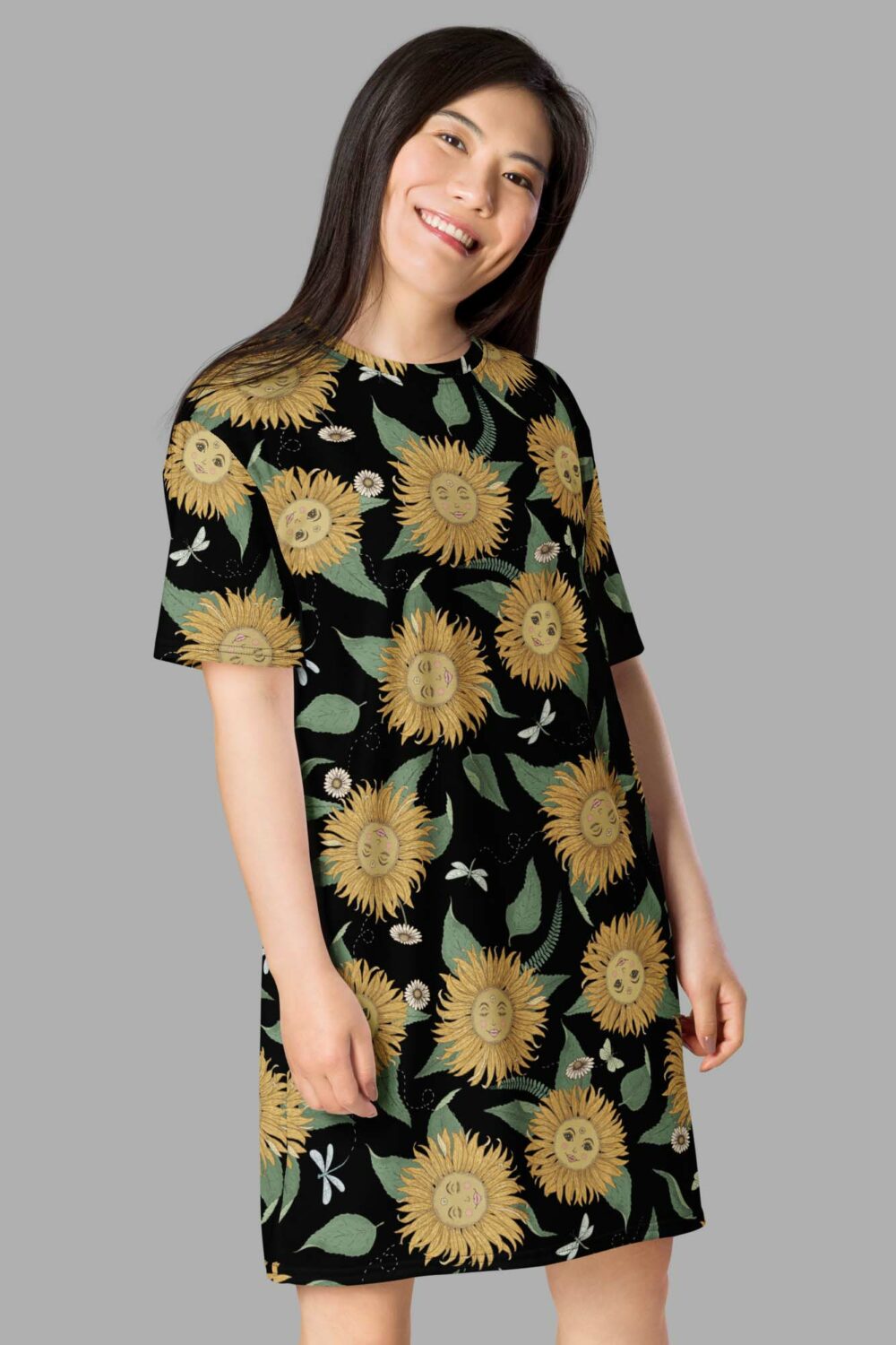 cosmic drifters sunflower daze print t shirt dress side2