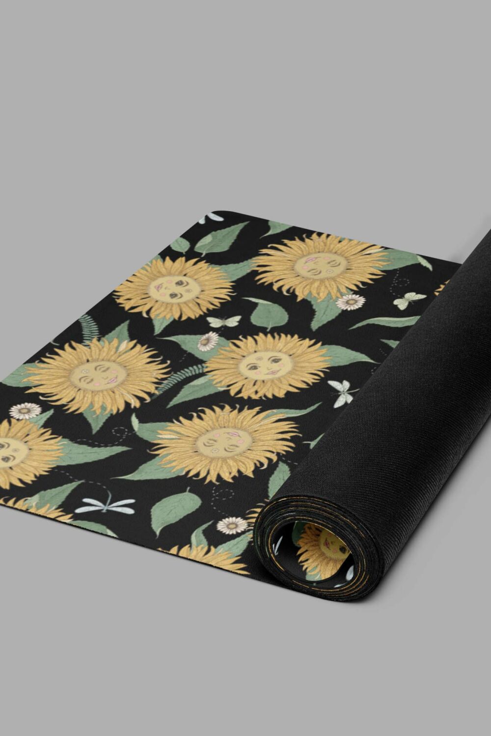 cosmic drifters sunflower daze print yoga mat rolled
