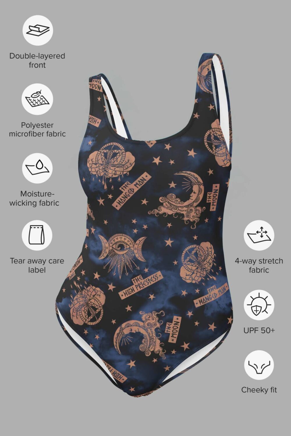 cosmic drifters tarot print one piece swimsuit
