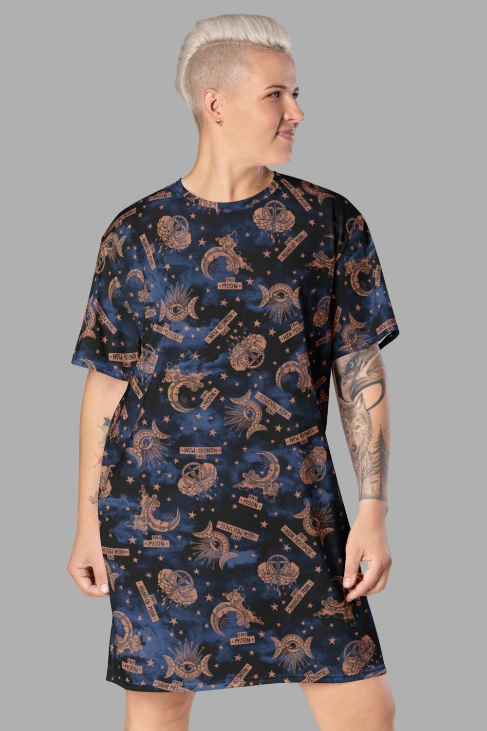 cosmic drifters tarot print t shirt dress front