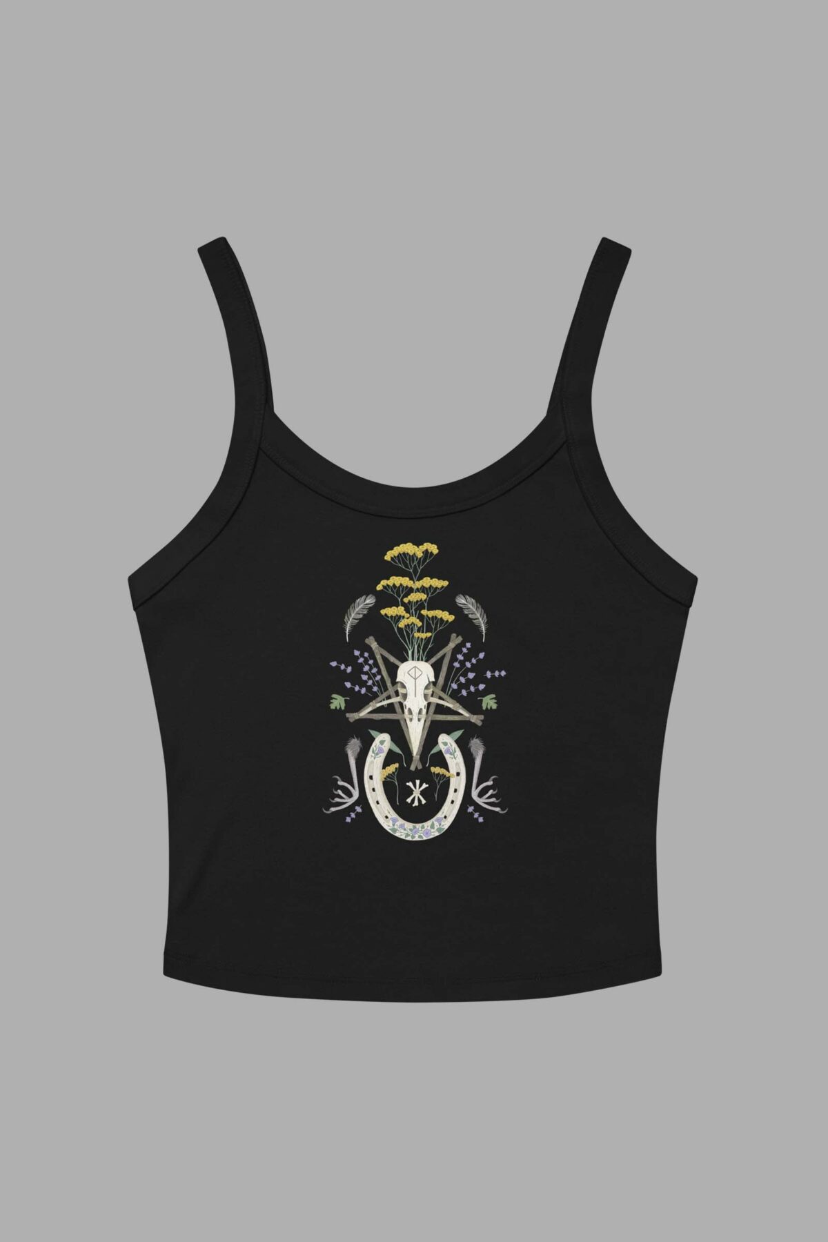 cosmic drifters the craft print womens micro rib tank top solid black front 2