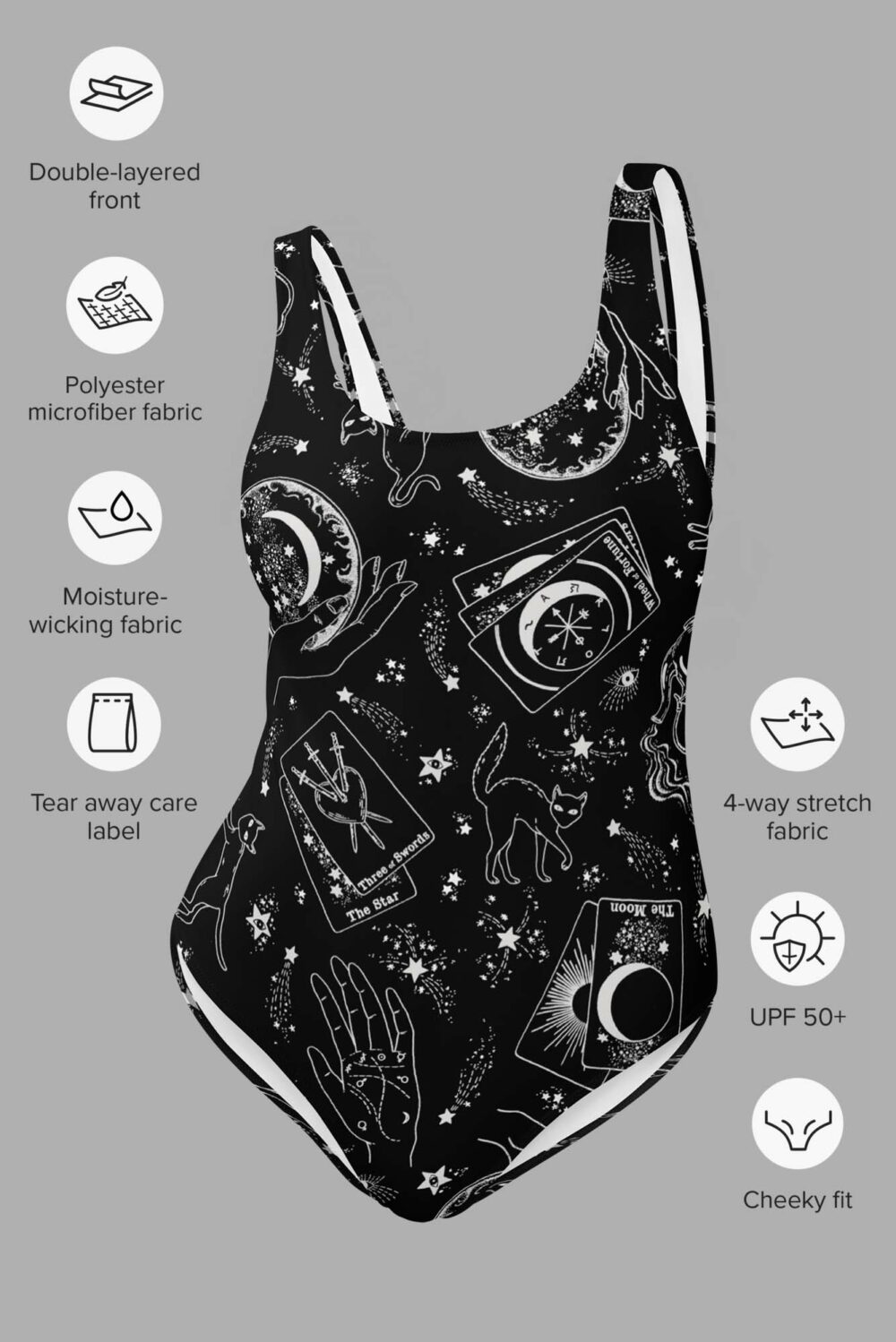 cosmic drifters travelling carnival print one piece swimsuit