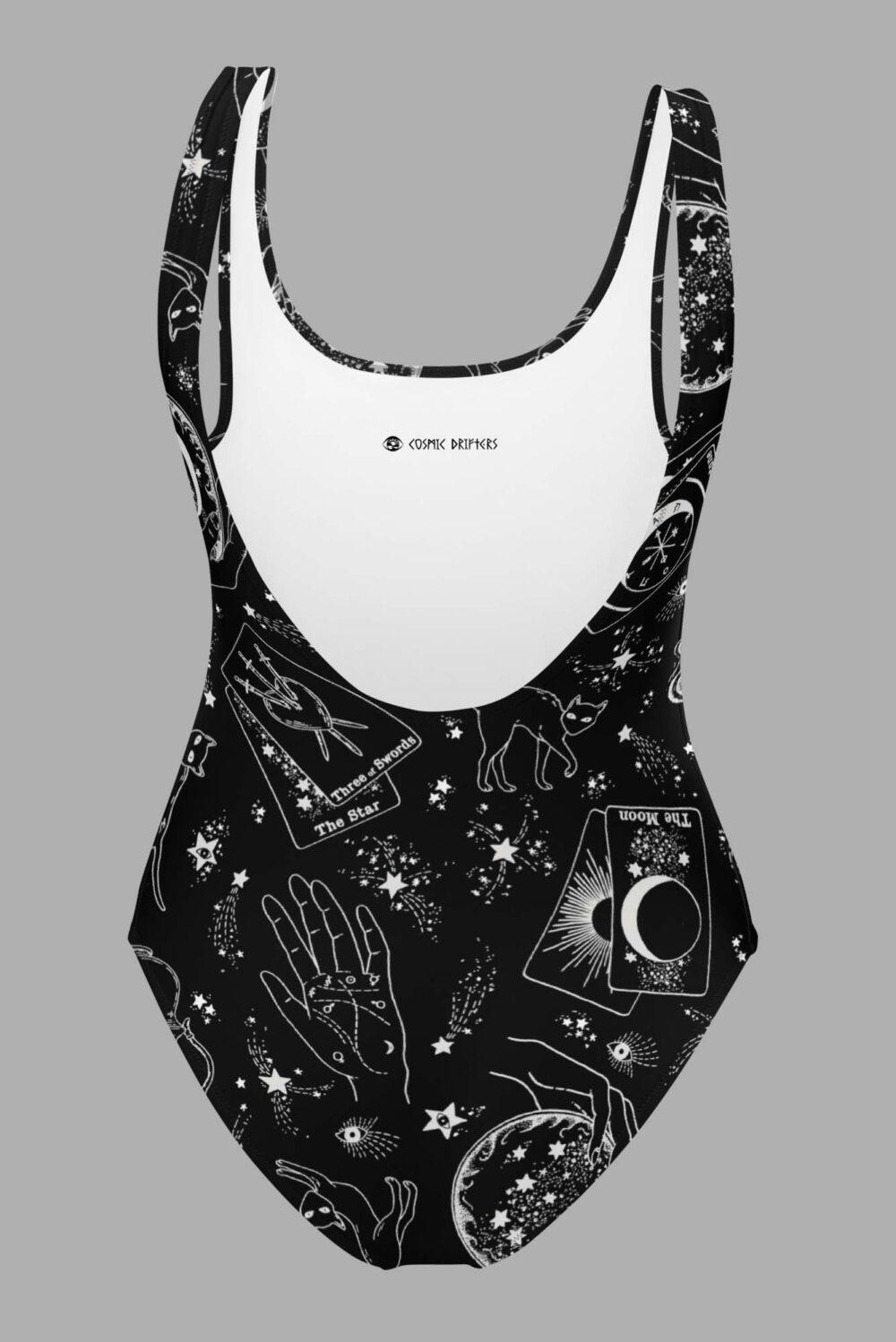 cosmic drifters travelling carnival print one piece swimsuit back